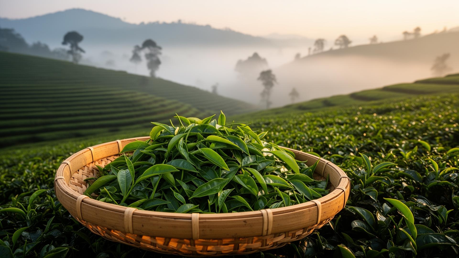 Green tea leaves